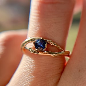 Petite Unity Sapphire Solitaire Ring | Earth Inspired Vibrant Blue Sapphire Ring, Handmade Colorful Gemstone Ring, September Birthstone Ring