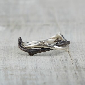 Mens Intertwined Silver Ring - Oxidized Sterling Silver Entwined Twig Mens Nature Wedding Ring
