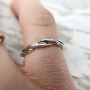 Silver Union Wedding Band | Handcrafted Sterling Silver Wedding Ring, Organic Silver Unisex Twisted Band, Rustic Fantasy Inspired Tiny Ring