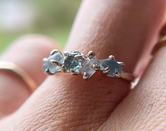 Silver Garland Rough Montana Sapphire Four Stone | Silver Earthy Gemstone Ring, Handmade Twig Engagement Ring, Sterling Silver Sapphire Ring