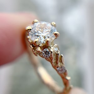 Juniper Diamond Solitaire Ring | Organic Earth Inspired Engagement Ring, Vintage Nature Twig Ring, Handmade Brilliant Lab Grown Diamond Ring