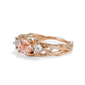 Laurel Morganite Three Stone Ring Flower Stem Inspired Morganite Ring, Boho Ethically-Sourced Gemstone Ring, Organic June Birthstone Ring image 7