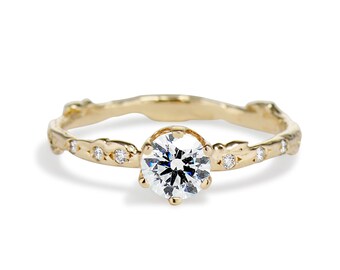 Bluebell Diamond Solitaire Engagement Ring | Flower Stem Inspired Promise Ring, Diamond Twig Ring, Alternative Engagement Ring