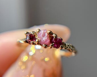 Naples Birthstone Three Stone Ring | Colorful Gemstone Ring, Organic Nature Inspired Personalized Ring, Family Stone Jewelry, Boho Ring