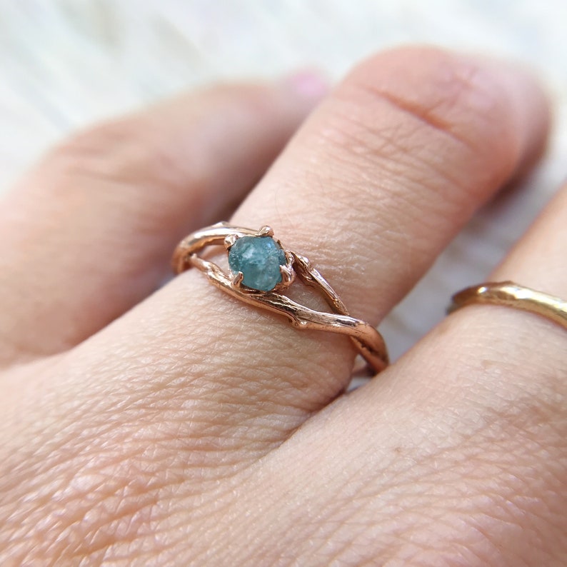 Rose Gold Unique Vintage Engagement Rings, Unity Rough Montana Sapphire Solitaire Ring