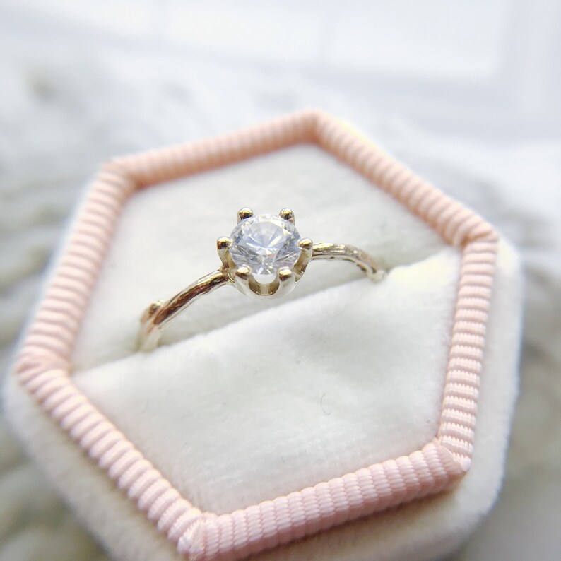 Garland Moissanite Solitaire Ring Diamond Alternative Engagement Ring, Nature Inspired Moissanite Twig Ring, Handmade Minimalist Ring image 4