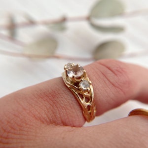 Laurel Morganite Three Stone Ring Flower Stem Inspired Morganite Ring, Boho Ethically-Sourced Gemstone Ring, Organic June Birthstone Ring image 5