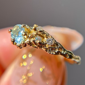 Juniper Aquamarine and Diamond Cluster | Fairy Inspired Engagement, Mermaid Gemstone Ring, Handmade March Birthstone Ring, Pisces Zodiac