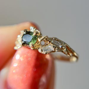 Union Sapphire Cluster Ring | Handcrafted Gemstone Cluster Engagement Ring, Organic Bright Green Sapphire Earth Ring, Oval Gemstone