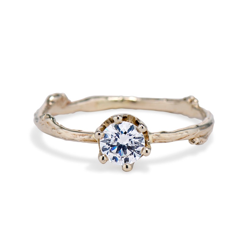 Garland Moissanite Solitaire Ring Diamond Alternative Engagement Ring, Nature Inspired Moissanite Twig Ring, Handmade Minimalist Ring image 6