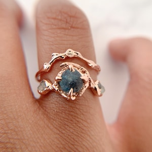 Naples Rough Montana Sapphire Trio Ring | Handmade Nature Inspired Gemstone Ring, Colorful Montana Sapphire Engagement Ring, Earthy Ring