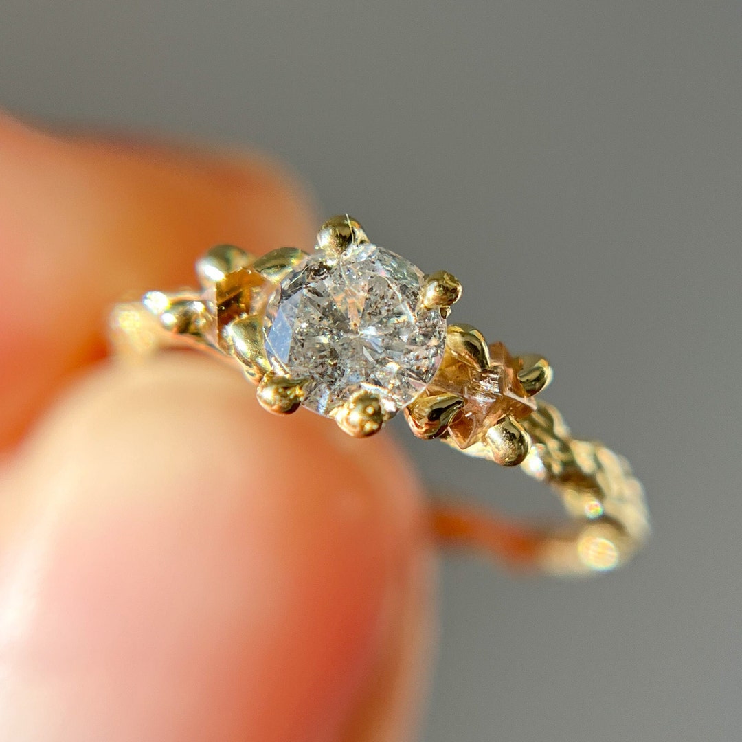 Naples Salt and Pepper Diamond Three Stone Ring Handmade Grey