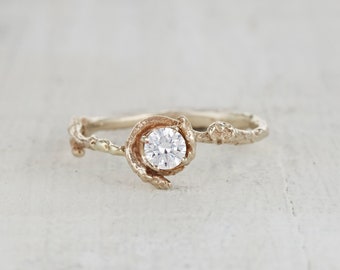 Madrid Solitaire Diamond Engagement Ring | Unique Engagement Ring Diamond, Twig Engagement Ring, Nature Inspired Engagement Rings, Twig Ring