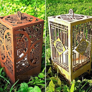 2 Oriental Lanterns set, Led Candle Holders, Tea Light Lamps, Japanese, Chinese, Garden, SVG Laser Cut templates