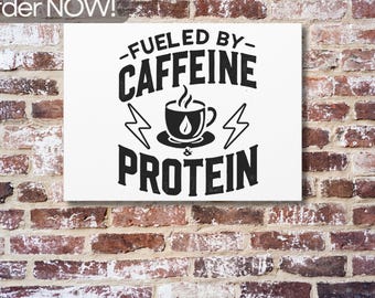 Caffeine & Protein Gym Wall Art Fitness Motivation Canvas Coffee Weights Home Gym Decor Workout Inspiration Free Shipping
