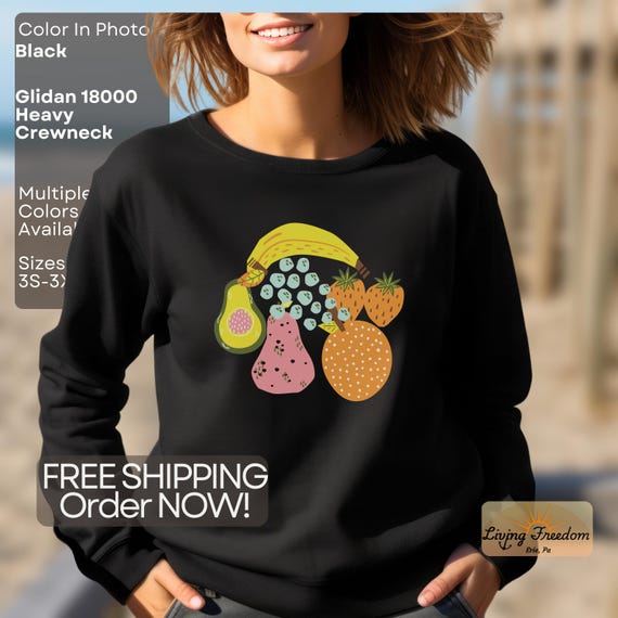 Felpa con frutta fresca Stampa avocado, arancia e fragola Glidan