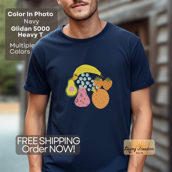 Fruit Art Tee Cute Kiwi, Orange Strawberry Graphic Positive