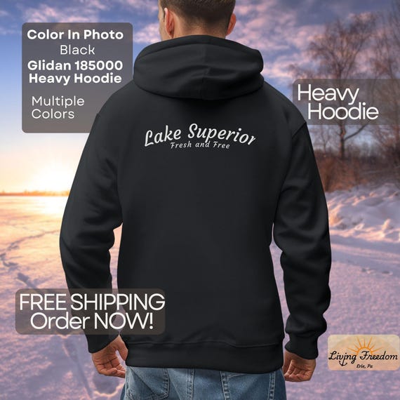 Felpa con cappuccio stampata sul retro del Lago Superiore Felpa