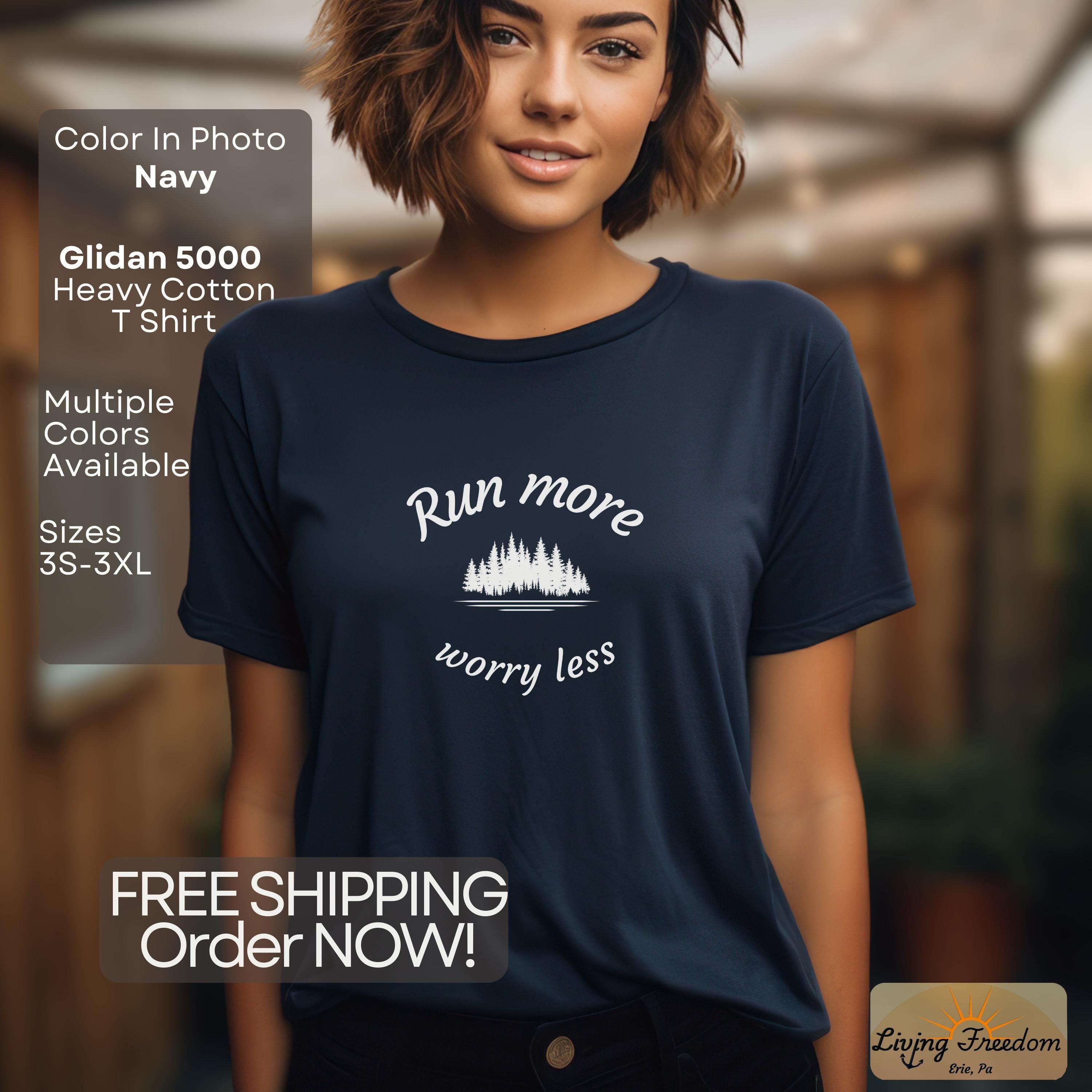 Run More Worry Less Heavy Cotton T-Shirt - Marathon Running Shirt Trail Runner Gift Jogging Fitness Tee Outdoor Training Shirt Free Shipping