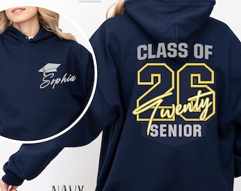 Sudadera personalizada para graduados de 2026, sudadera de la promoción de 2026, sudadera de graduación universitaria de 2026 con nombre personalizado, regalos para graduados de la promoción de 2026