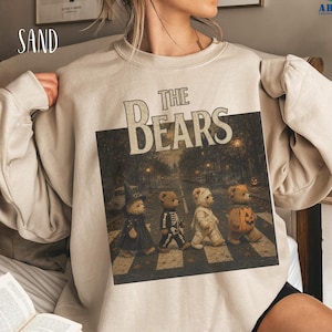 Halloween The Bears Sweatshirt, Vintage Spooky Teddy Bear Graphic Crewneck, Funny Fall Skeleton Mummy Pumpkin Shirt, Autom Animal Lover Gift
