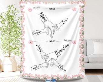 Manta de flores personalizada "Primera mamá y ahora abuela", manta personalizada para abuela con nombres de niños, regalo de nietos, cumpleaños de abuela | abeo