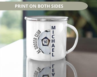 Taza de fútbol personalizada: añade nombre, club y número de camiseta. Regalo personalizado para jugadores, día del partido, entrenadores, niños, aficionados y equipos de fútbol.