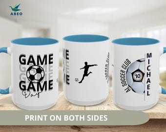 Taza de fútbol personalizada: nombre, número de camiseta y club | Regalo para jugador, entrenador o aficionado | Impresa por ambos lados | abeo