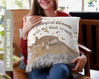 Almohada personalizada para mascotas – Cojín personalizado para perro y gato | Impresión a doble cara | Regalo conmemorativo para amantes de las mascotas | Cojín floral de 40-50 cm | abeo