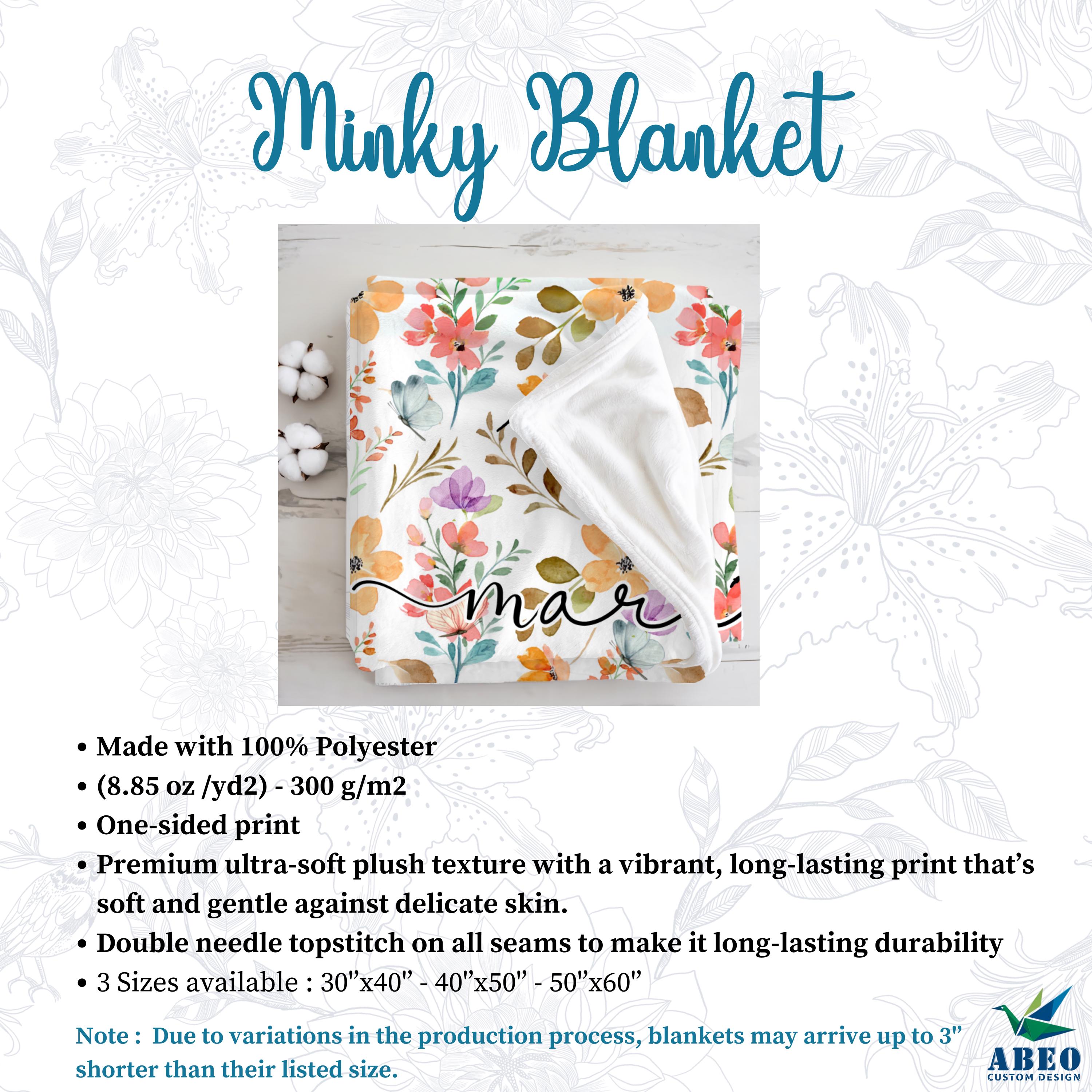 Floral Name Blanket for Girls, Personalized Boho Watercolor Nursery Throw, Soft Fleece or Sherpa, Custom Wildflower Baby Shower Gift | abeo