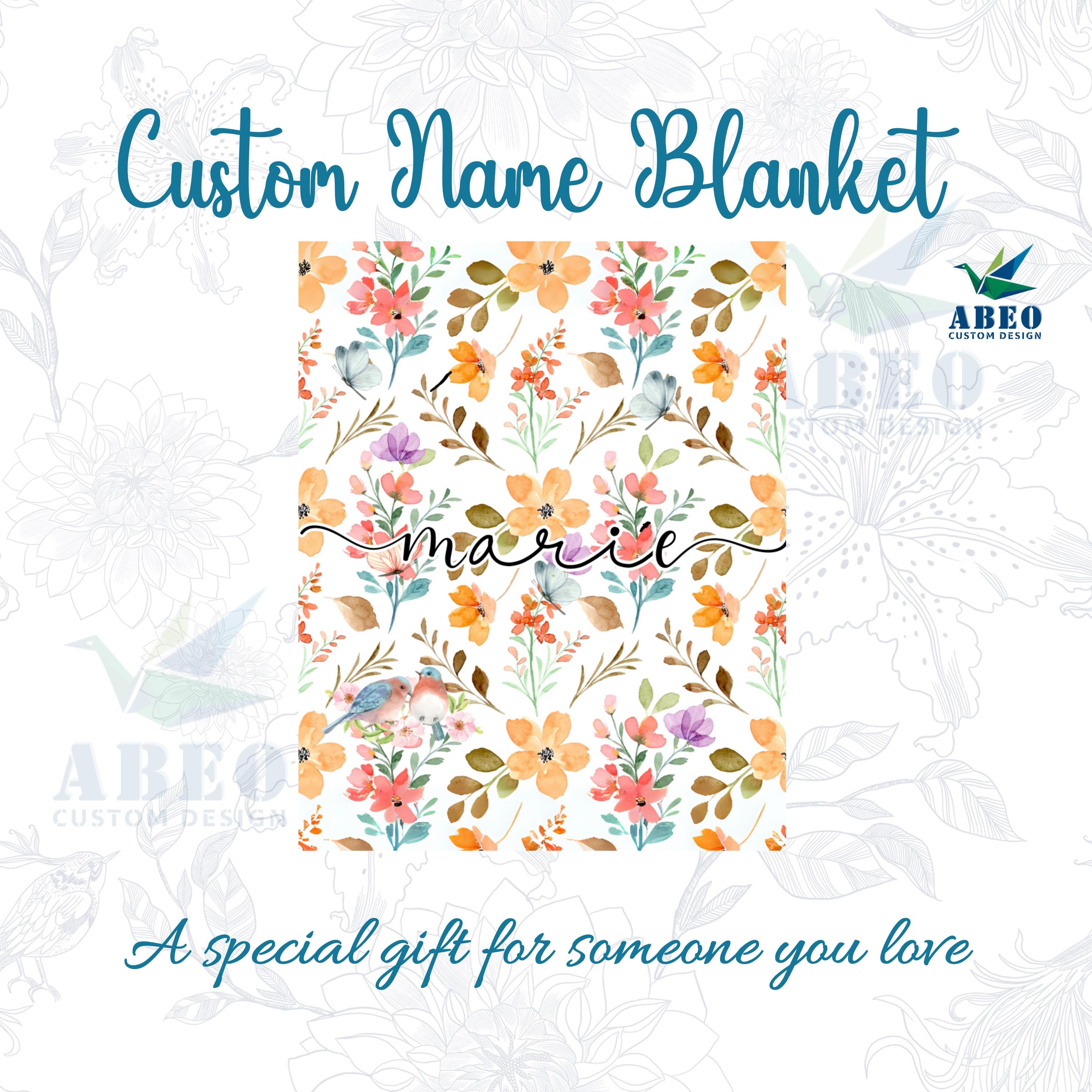 Floral Name Blanket for Girls, Personalized Boho Watercolor Nursery Throw, Soft Fleece or Sherpa, Custom Wildflower Baby Shower Gift | abeo