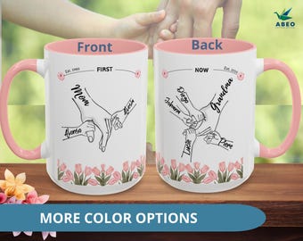 Taza personalizada con dibujo de mano para mamá (ahora abuela) con nombres, flor de nacimiento personalizada, regalo significativo para el Día de la Madre 2026 (abeo)