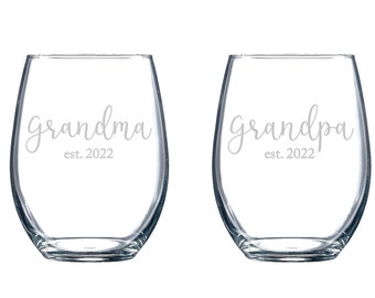 Engraved Wine Glasses, Stemless Wine Glasses, Grandparent Gifts Customized, Set of 2