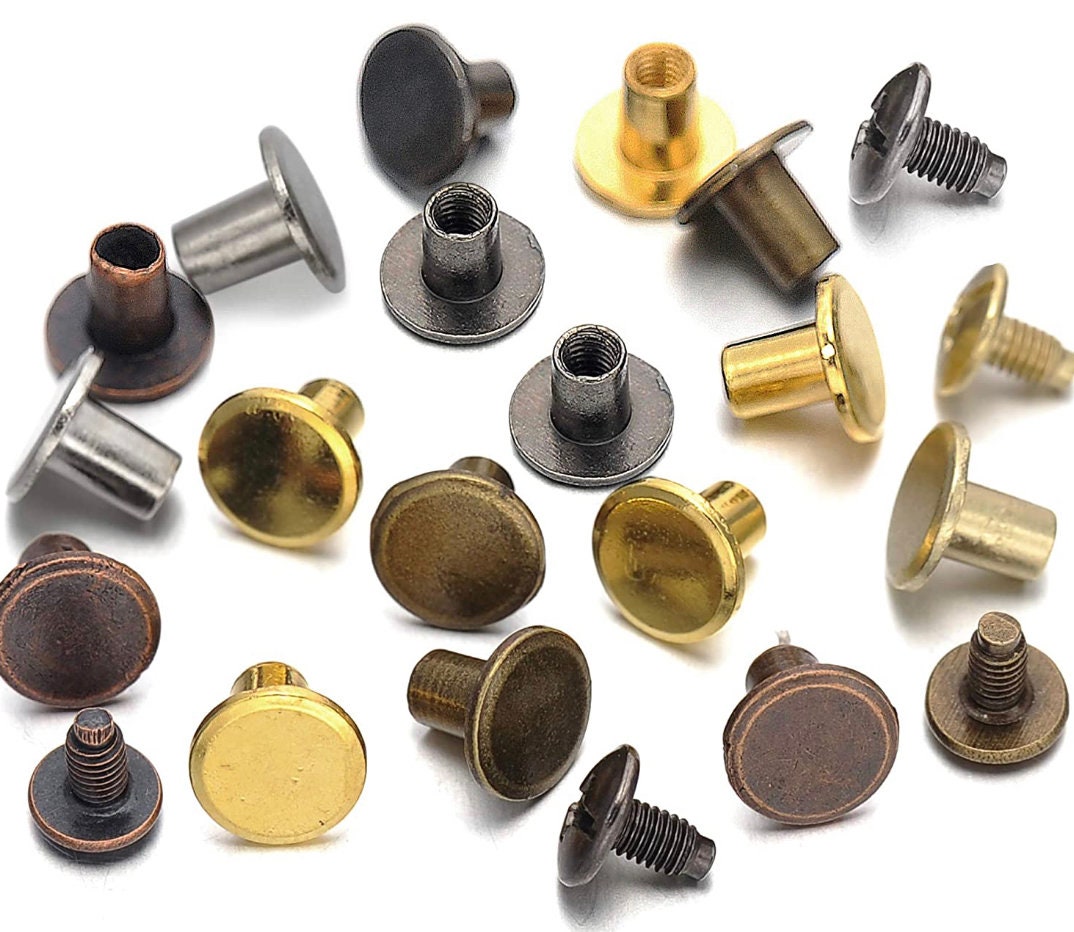60 Pairs 3 Sizes Brass Chicago Screws Leather Rivets Belt Screw Solid Brass  Chicago Screws Binding Stud Screws Leather Fasteners Rivets Belt Strap