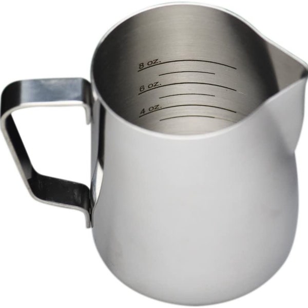 12oz Stainless Steel milk steaming pitcher with graduated interior markings - father's day - home barista - gift for coffee lovers - coffee