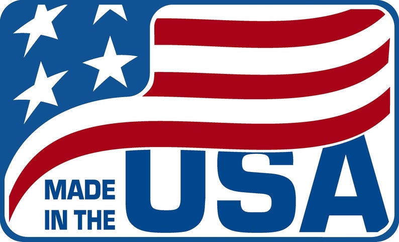 May include: A blue and red graphic with the text "MADE IN THE USA" and a stylized American flag with three white stars.