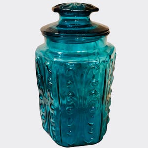 Vintage jaren 70 L.E. Smith blauwgroene glazen pot