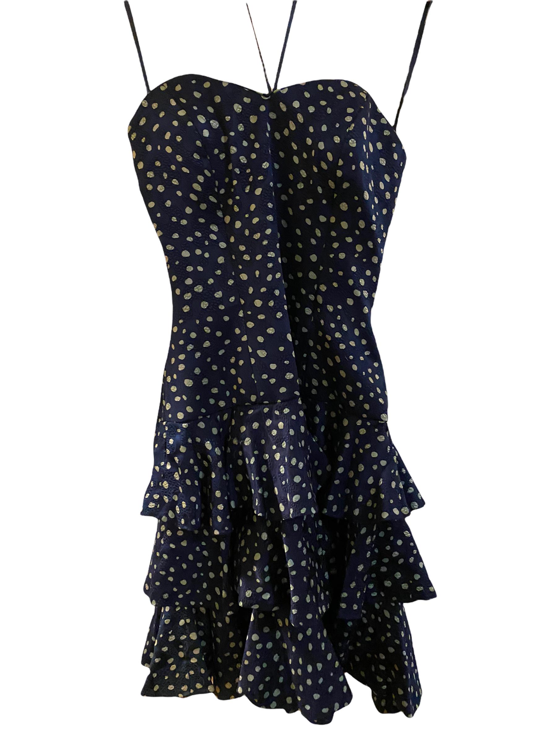 Vintage 80s Lillie Rubin Navy and White Polka Dot Dress