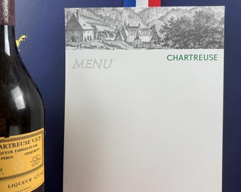 Oryginalne francuskie menu/plakat z likierem Chartreuse Vintage – autentyczna dekoracja ścienna