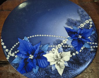 Guirnalda de campanillas y flor de Pascua azul Platos navideños