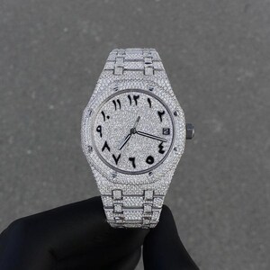 Ultimate Quality Arabic Dial Watch, Automatic Movement Watch, Moissanite Diamond Watch, Hip Hop Bling Bust Down Watch, Fully Iced out Watch