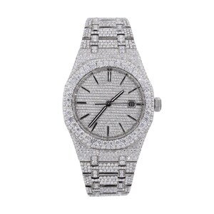 Sparkling 41mm Dial Watch, Automatic Movement Watch, Moissanite Diamond Watch, Hip Hop Bling Bust Down Watch, Fully Iced out Watch