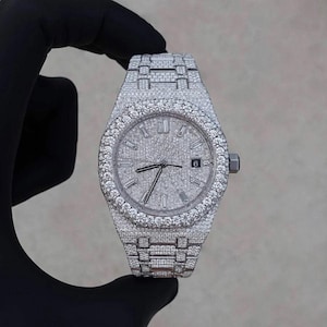 Incredible 41mm Dial Watch, Automatic Movement Watch, Moissanite Diamond Watch, Hip Hop Bling Bust Down Watch, Fully Iced out Watch