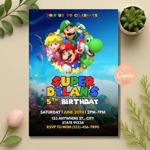 Super Mario Birthday Invitation, Mario Bros Birthday Party Invitation, Super Mario Brothers Boy Invite, Printable Kids Birthday Invitation