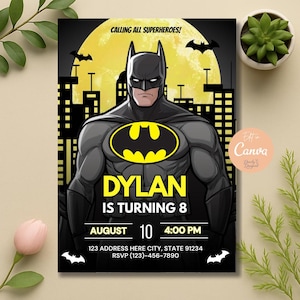 Editable Superhero Birthday Invitation, Bat Superhero Party Invitation, Boys Birthday Party Invite, Superheroes Invitation, Printable