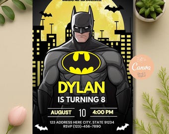 Editable Superhero Birthday Invitation, Bat Superhero Party Invitation, Boys Birthday Party Invite, Superheroes Invitation, Printable