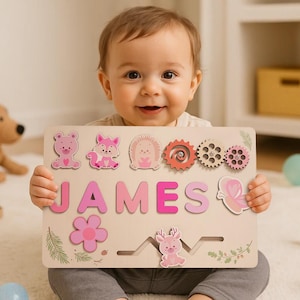 Rompecabezas de madera personalizado con nombre para bebés y niños pequeños, regalo Montessori, recuerdo de primer cumpleaños.