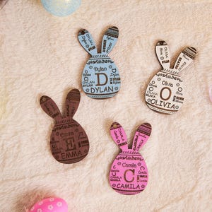 Personalized Easter Bunny Repeating Name Tag, Wooden Easter Basket Tag, Easter Home Decor, Custom Easter Gift