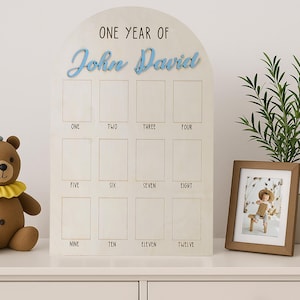 Benutzerdefinierte ein Jahr Fototafel, Fotoschild für das erste Jahr, Baby-Fototafel, Bildanzeige für den ersten Geburtstag, ein Jahr Holzbildtafel
