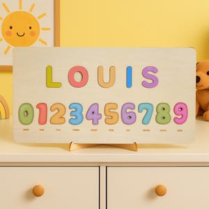 Personalized Number Name Puzzle for Kids, Wooden Name Toy, Custom Baby Gift, Toddler Birthday Present